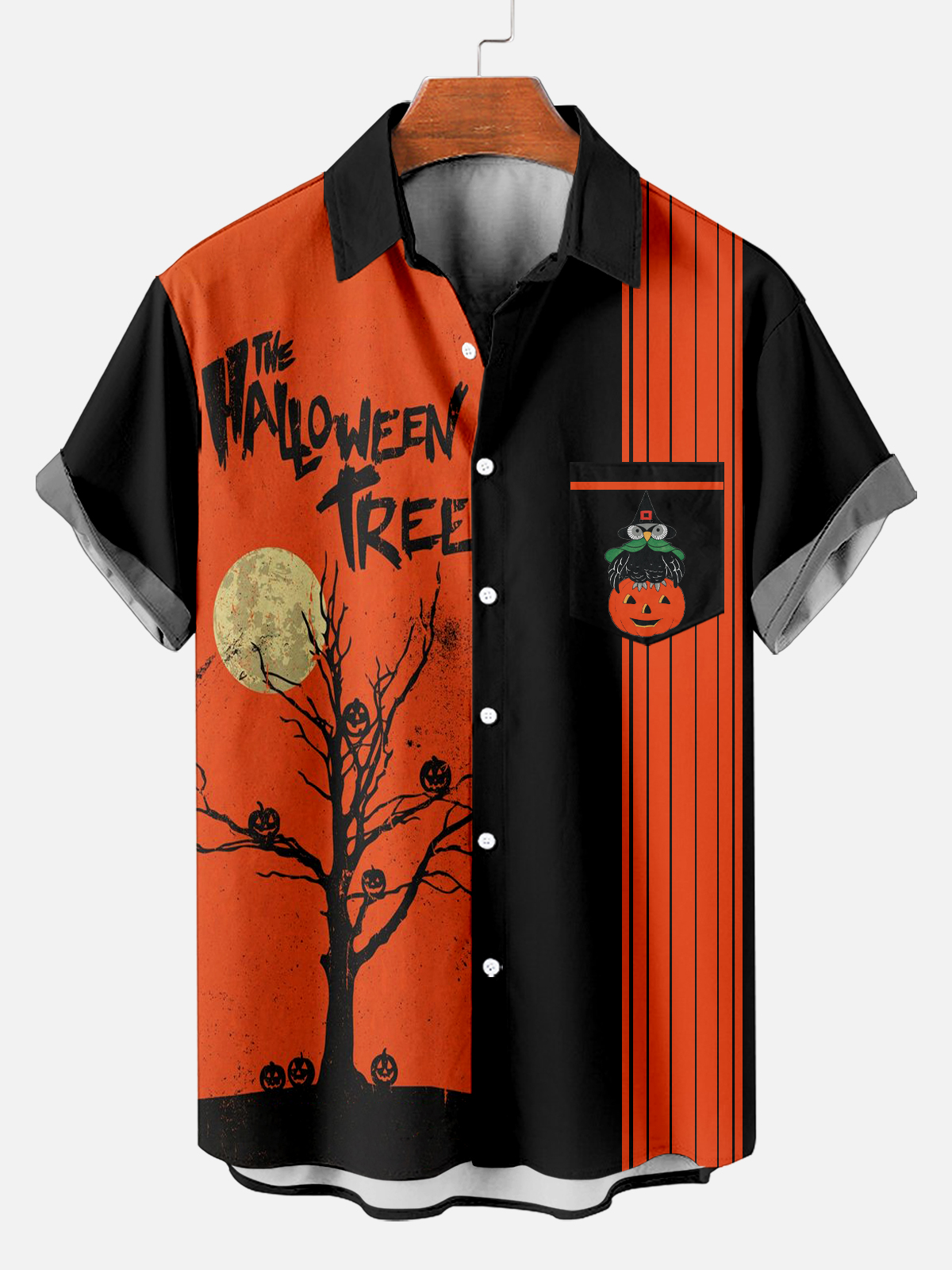 Men's Classic Striped Halloween Print Short Sleeve Shirt