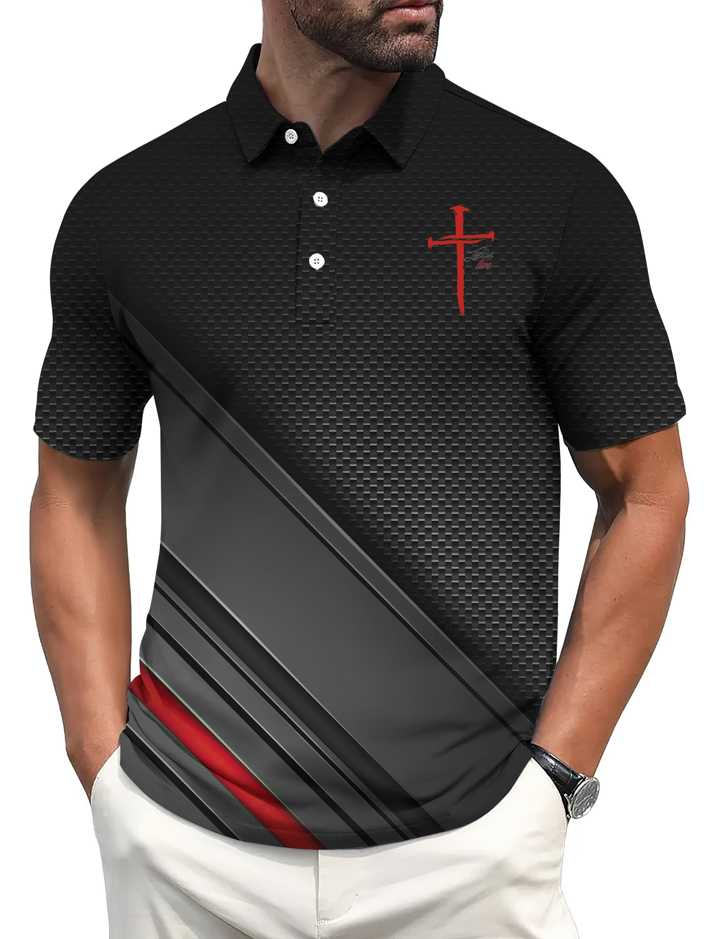 Men's Golf Casual Jesus Graphic Short Sleeve Polo Shirt