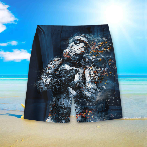 Men's Cartoon Space Wars Printed Pocket Beach Shorts