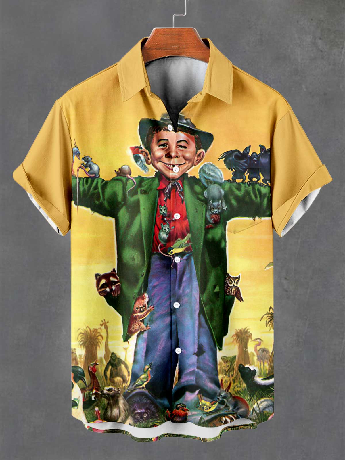 Men's Retro Anime Illustration Short Sleeve Shirt