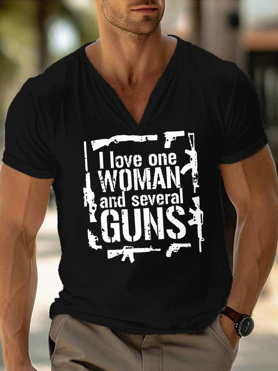 Men's Slogan Text V-Neck Short Sleeve T-Shirt