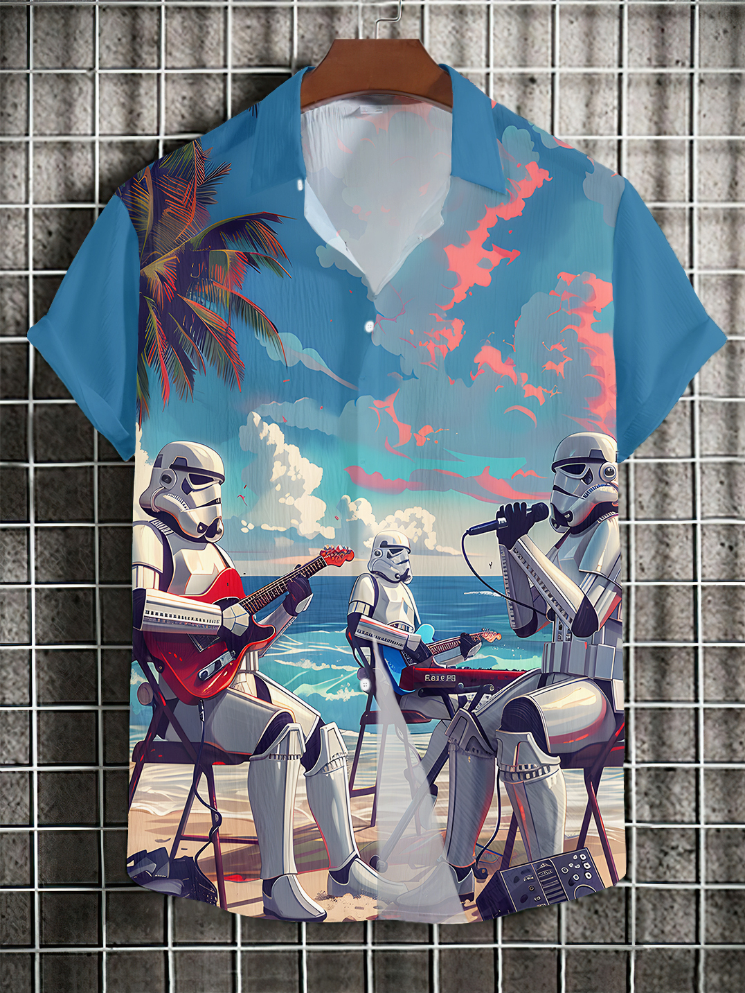 Men's Lapel collar Printed Graphic Short Sleeve Shirt High Stretch Bam