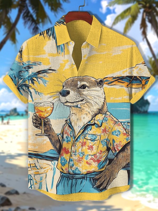 Men's Hawaiian Fun Animal Print Short Sleeve Shirt