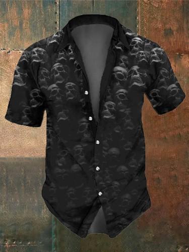 Men's Retro Dark Skull Casual Short Sleeve Shirt