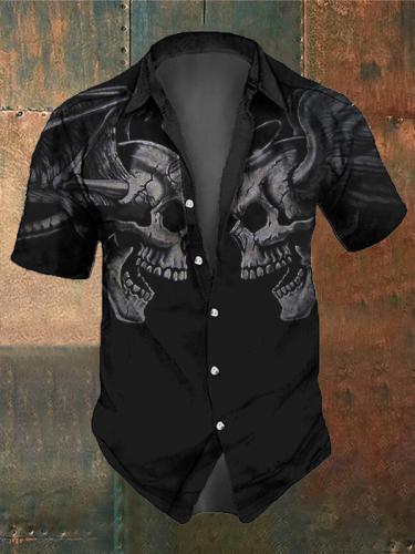 Men's Retro Dark Skull Casual Short Sleeve Shirt