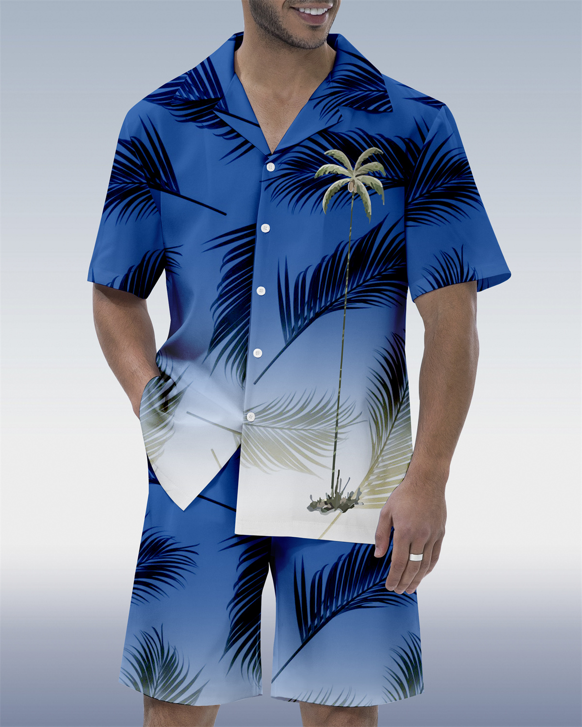 Men's Casual Vacation Hawaiian Cuban Collar Short Sleeve Shirt Set