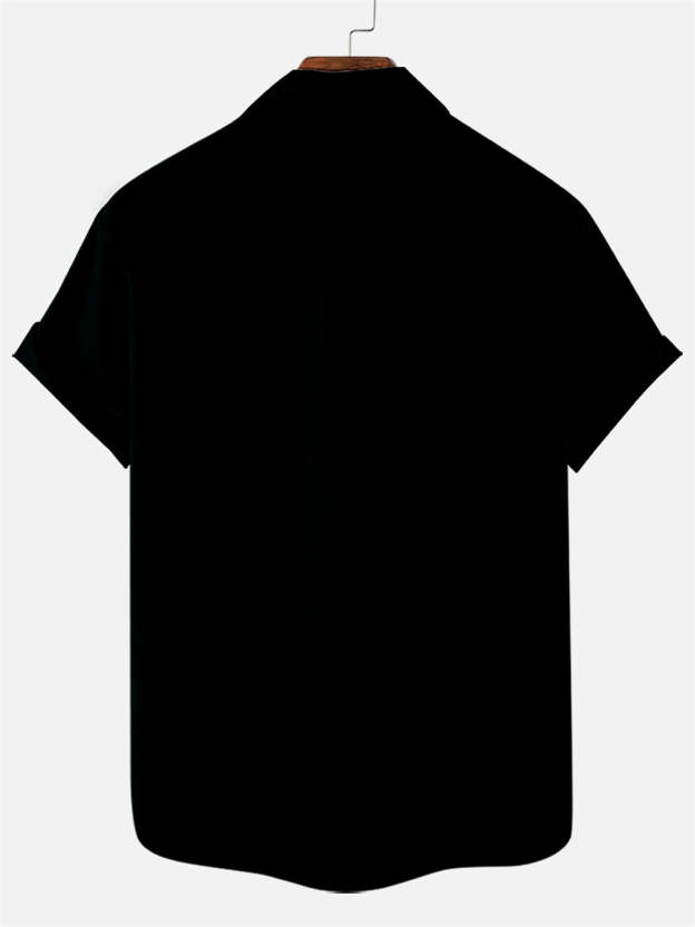 Men's Christmas Creative Pattern Striped Short Sleeve Shirt with Pockets