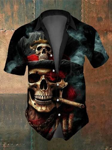 Men's Retro Dark Skull Casual Short Sleeve Shirt