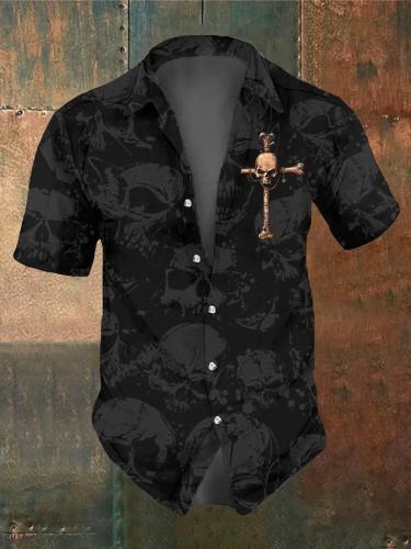 Men's Retro Dark Skull Casual Short Sleeve Shirt