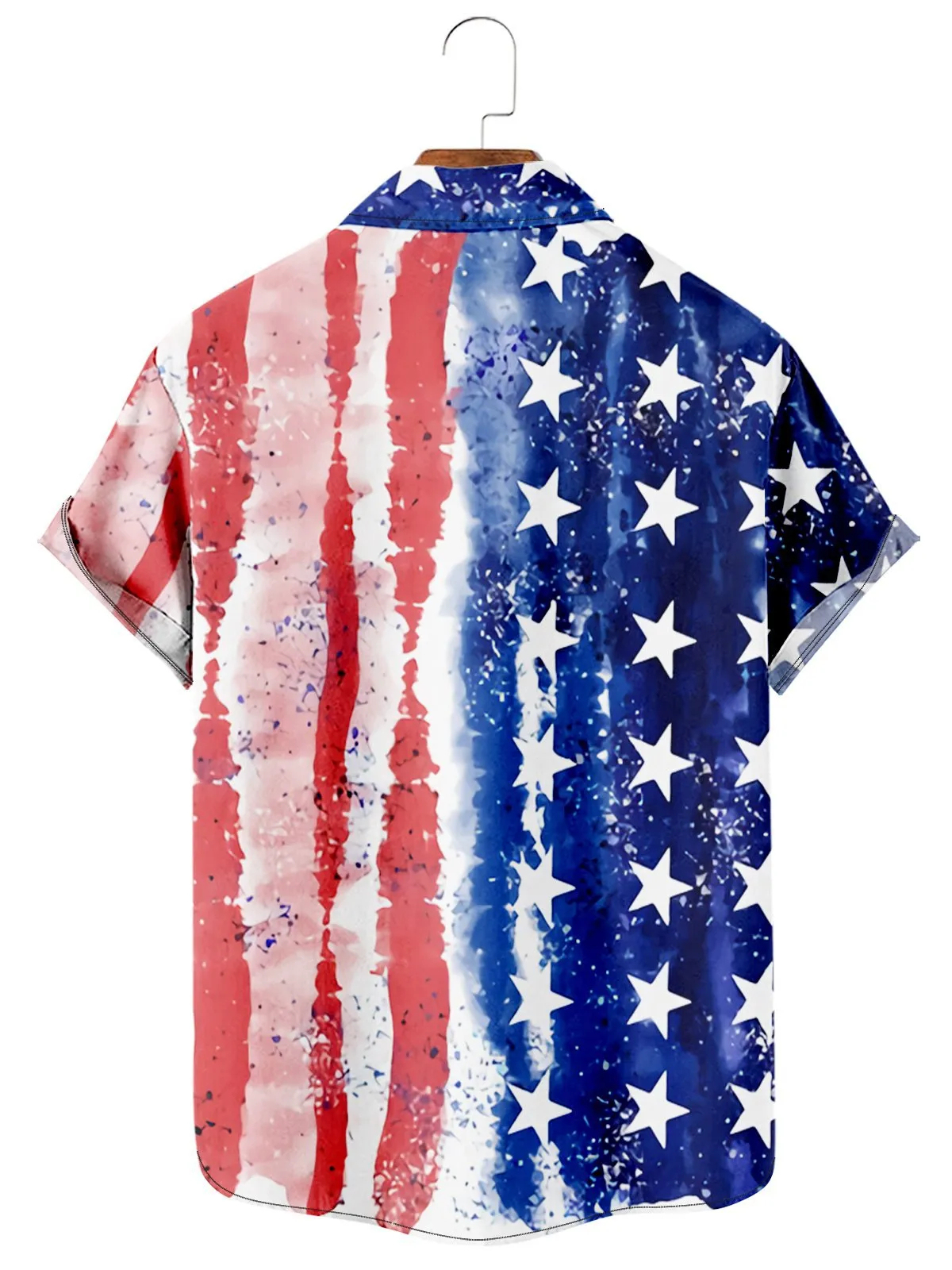 Men's American Flag Day Vintage Poster Pattern Hawaiian Short Sleeve Shirt