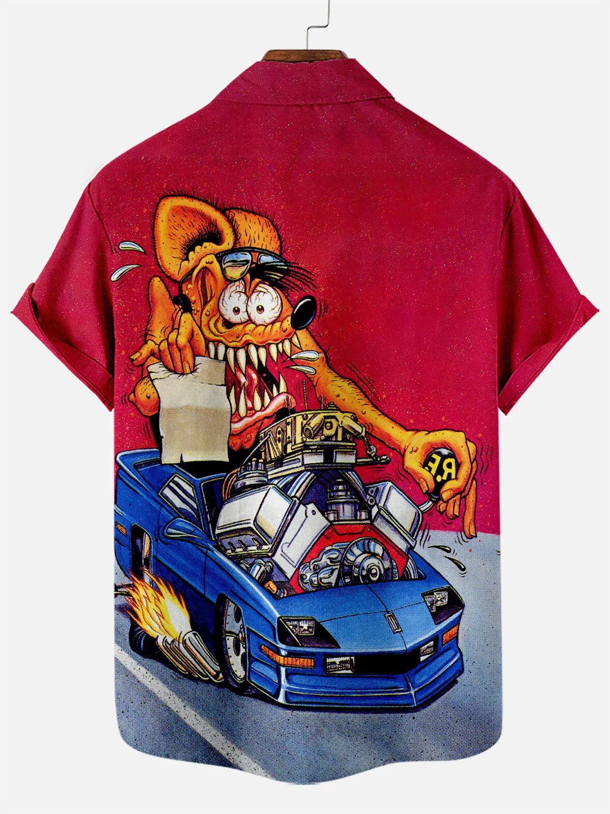 Men's Nostalgic Anime Character Retro Car Short Sleeve Shirt