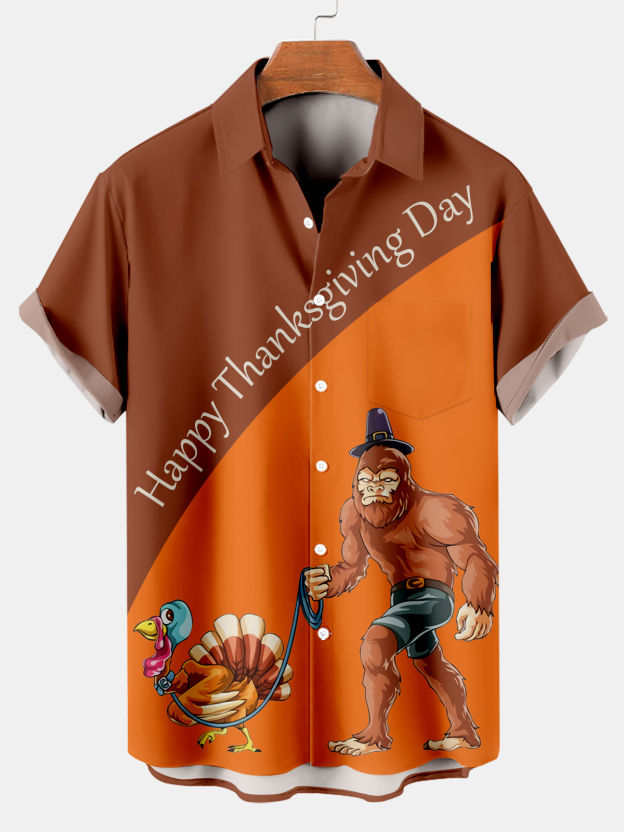 Men's Thanksgiving Day Print Short Sleeve Shirt