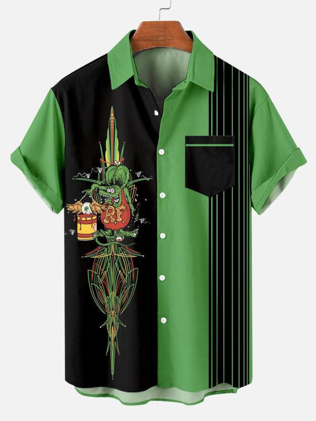 Men's Nostalgic Anime Character Retro Car Short Sleeve Shirt
