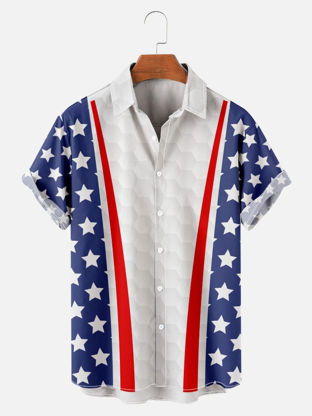 Men's American Flag Day Patchwork Art Creative Design Short Sleeve Shirt