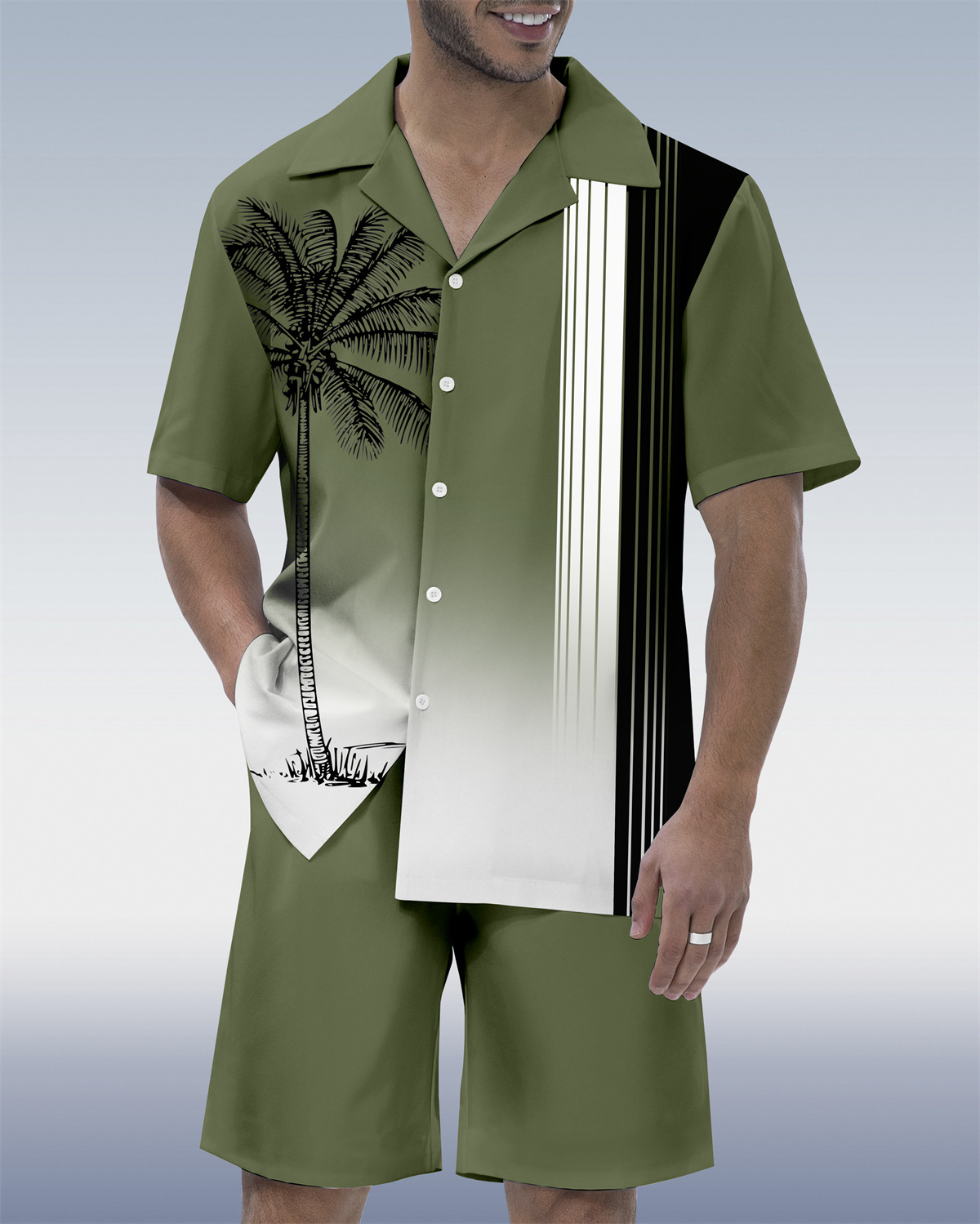 Men's Casual Vacation Hawaiian Cuban Collar Short Sleeve Shirt Set