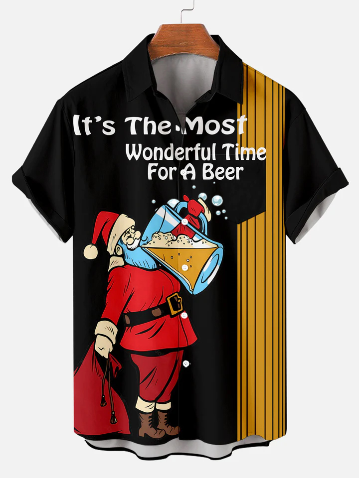 Men's Christmas It's the most wonderful time for a beer printed shirt  -02