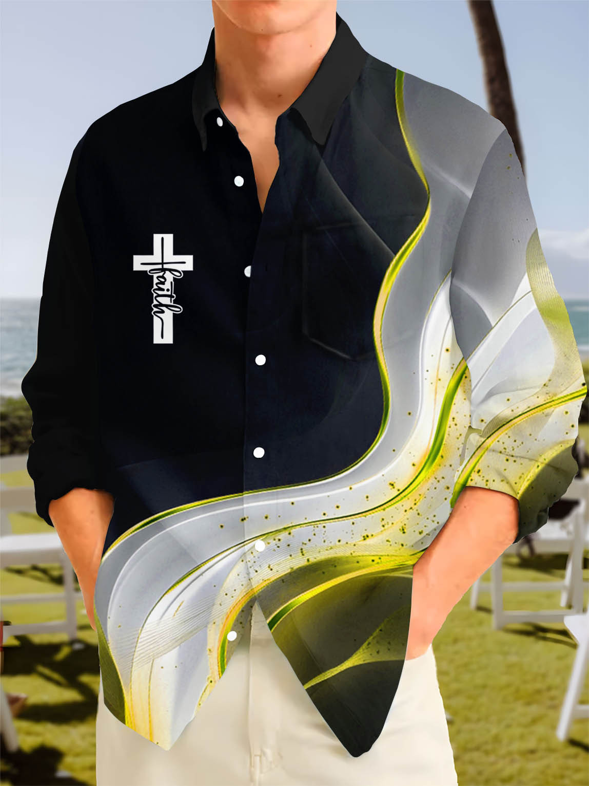 Men's business casual long sleeve shirt