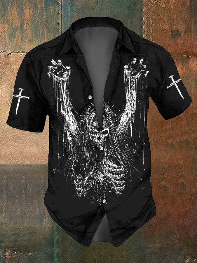 Men's Retro Dark Style Skull Print Shirt