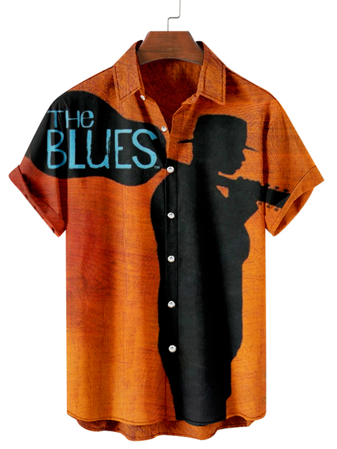 Stylish Blue Print Cotton Linen Shirt