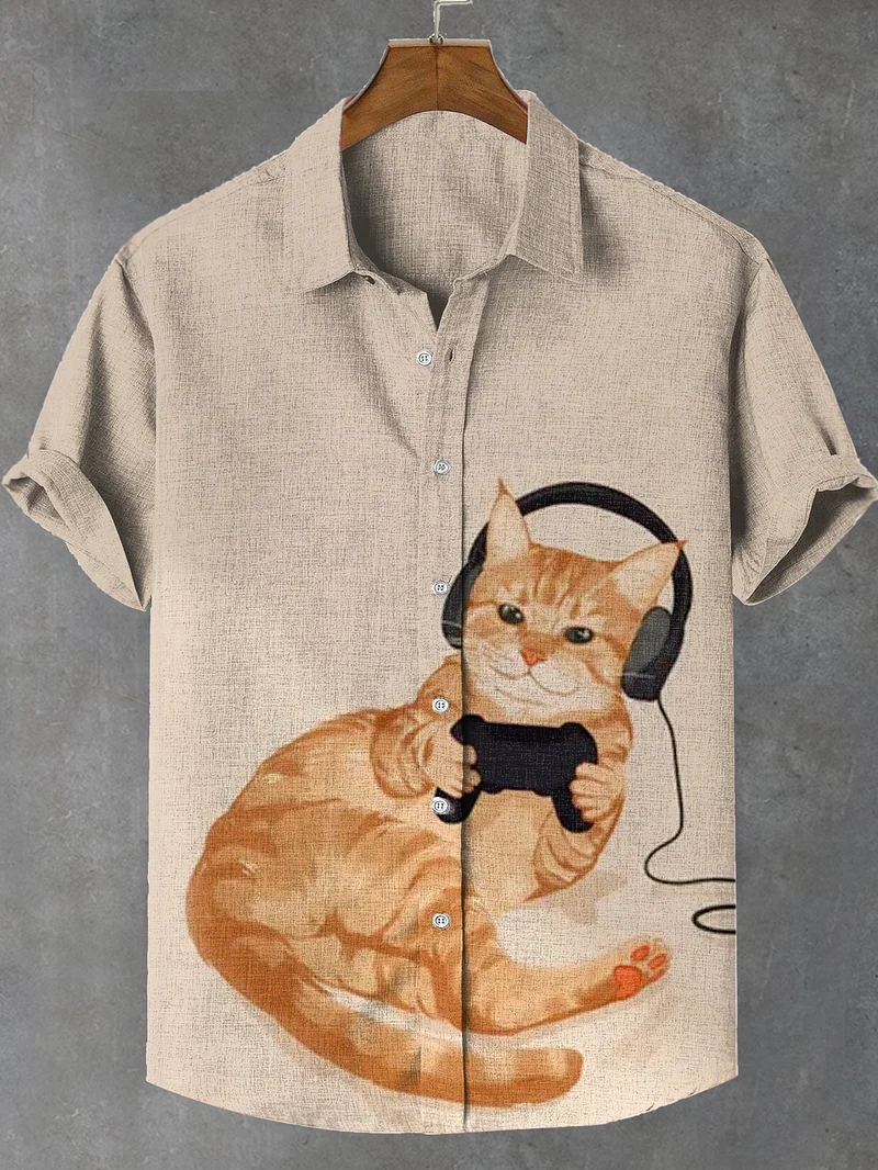 Men's Game Cat Theme Retro Cartoon Shirt