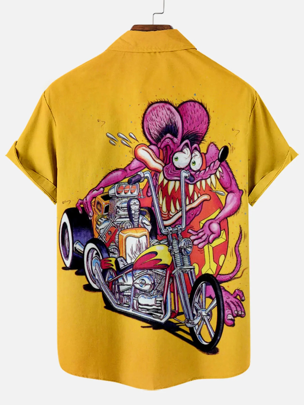 Men's Nostalgic Anime Character Retro Car Short Sleeve Shirt