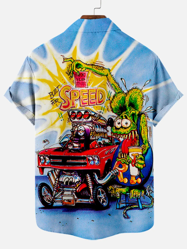 Men's Nostalgic Anime Character Retro Car Short Sleeve Shirt