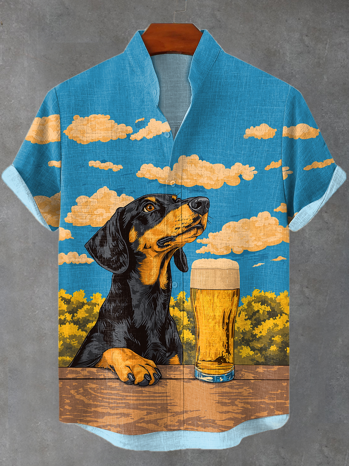 Men's Boho Dachshund Drink Beer Chilling Art Print Shirt
