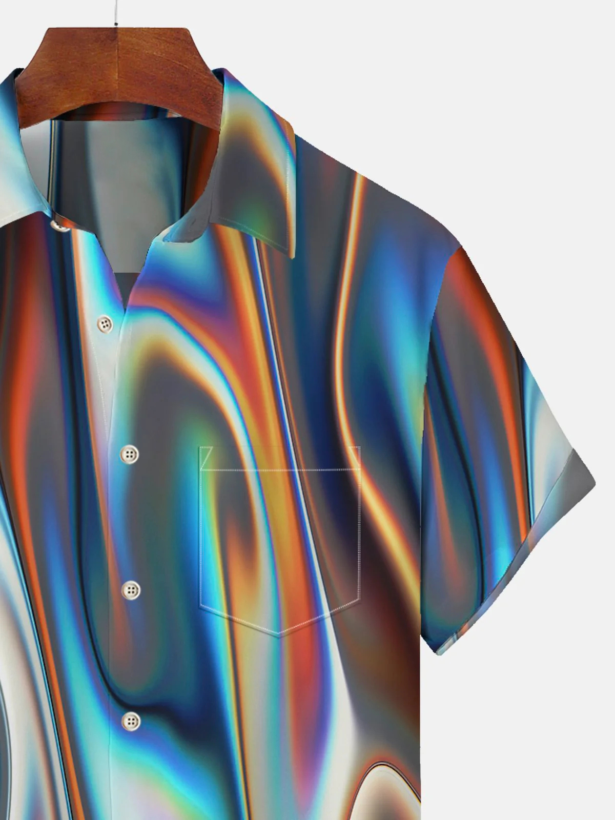 Men's Art Gradient Aurora Print Casual Short Sleeve Pocket Shirt