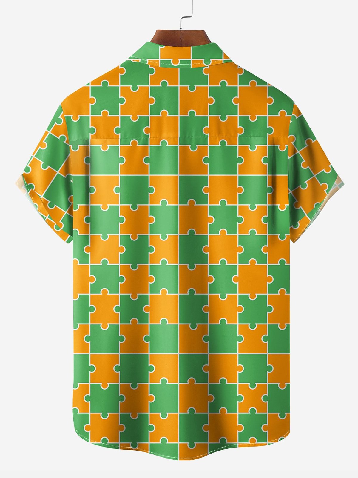 Men's St. Patrick's Day Fun Puzzle Clover Print Lapel Short Sleeve Pocket Shirt