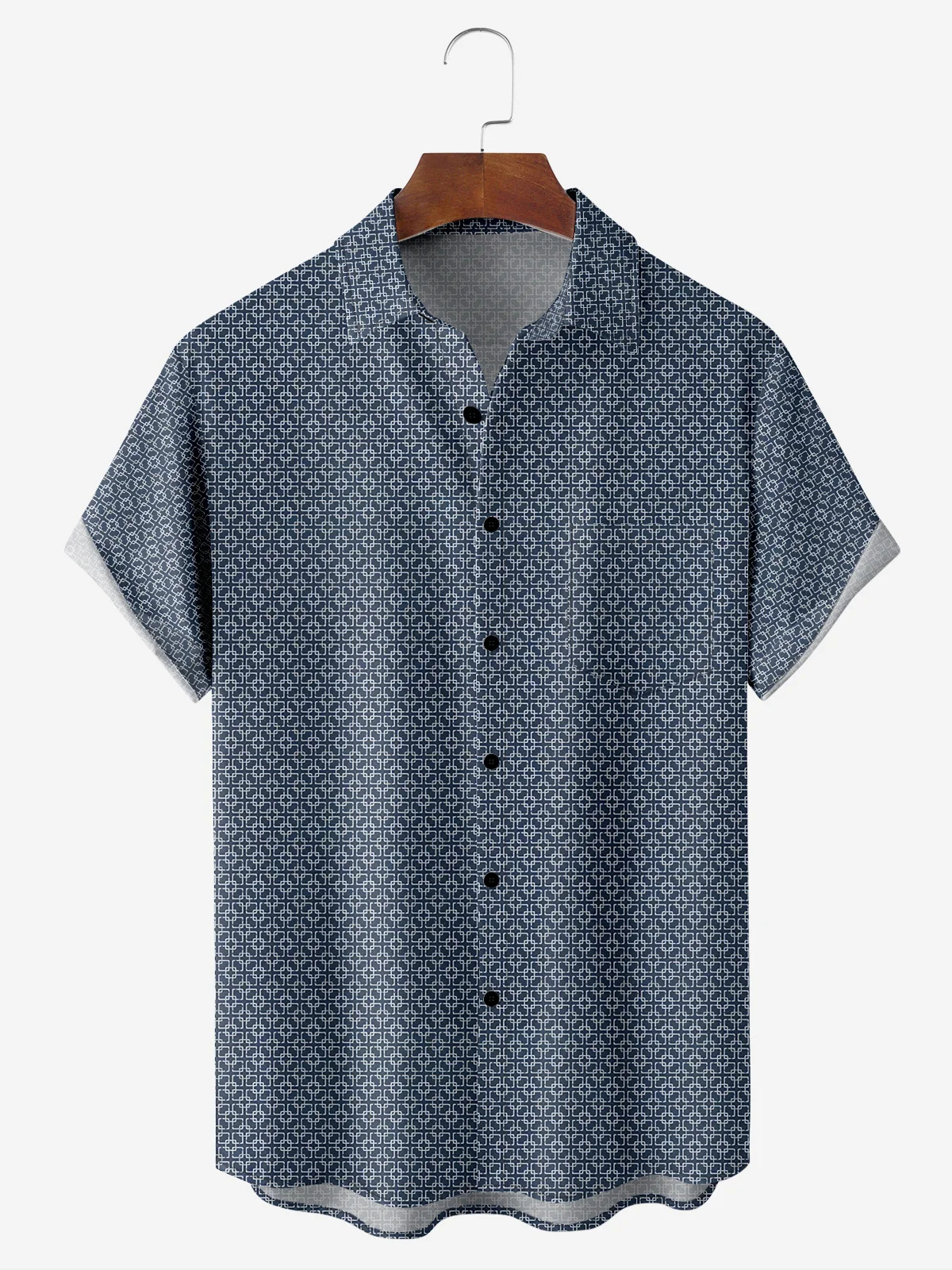 Men's casual geometric abstract pattern texture pocket short sleeved shirt