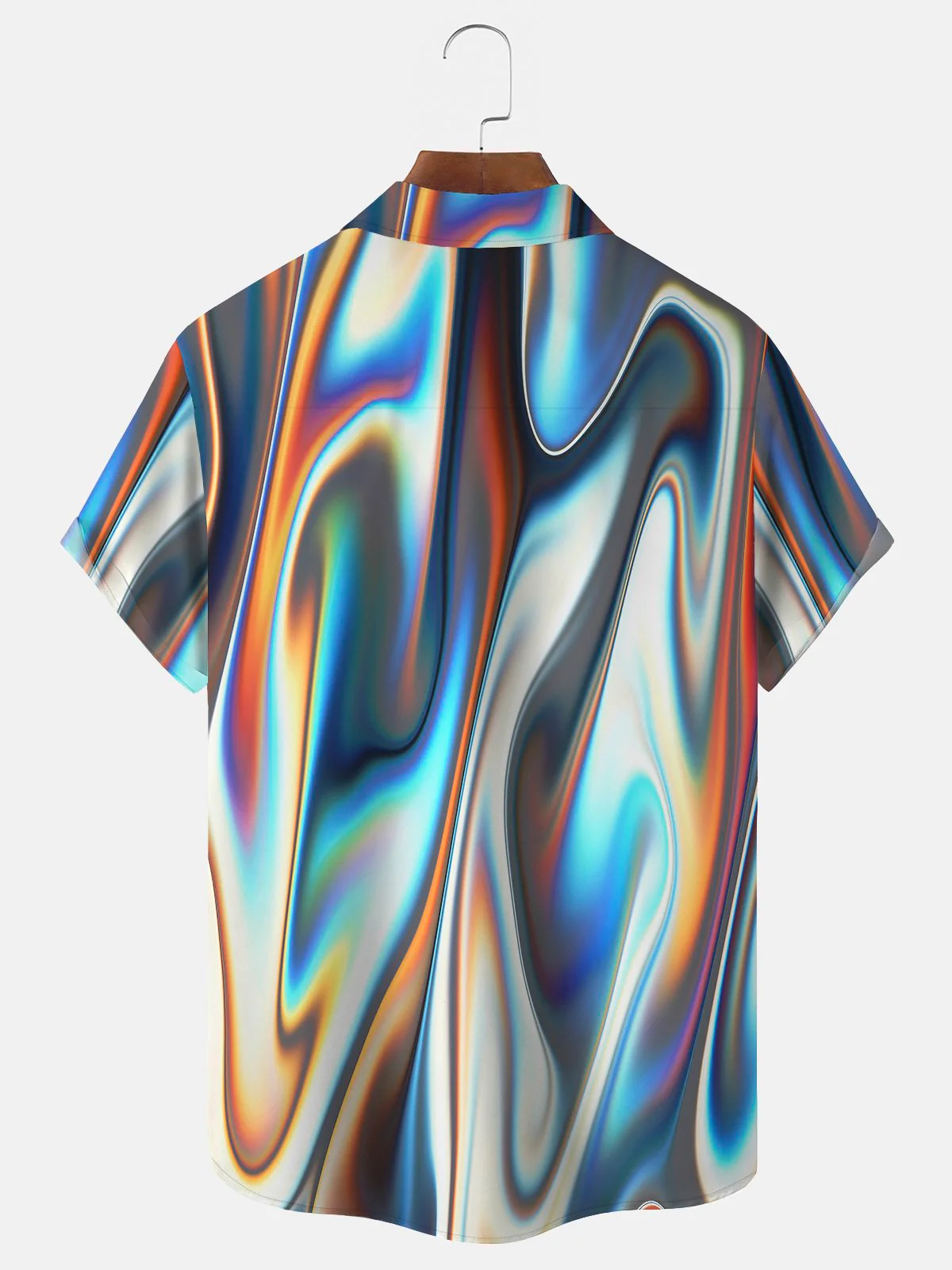 Men's Art Gradient Aurora Print Casual Short Sleeve Pocket Shirt