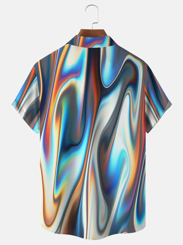 Men's Art Gradient Aurora Print Casual Short Sleeve Pocket Shirt