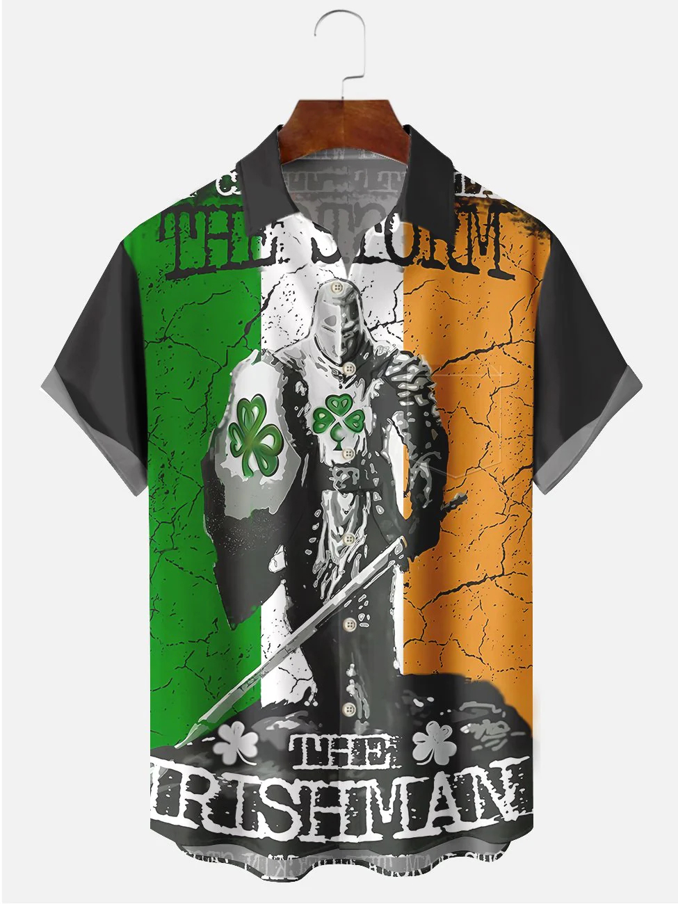 Men's St. Patrick's Day Three Leaf Soldier Print Casual Short Sleeve Pocket Shirt