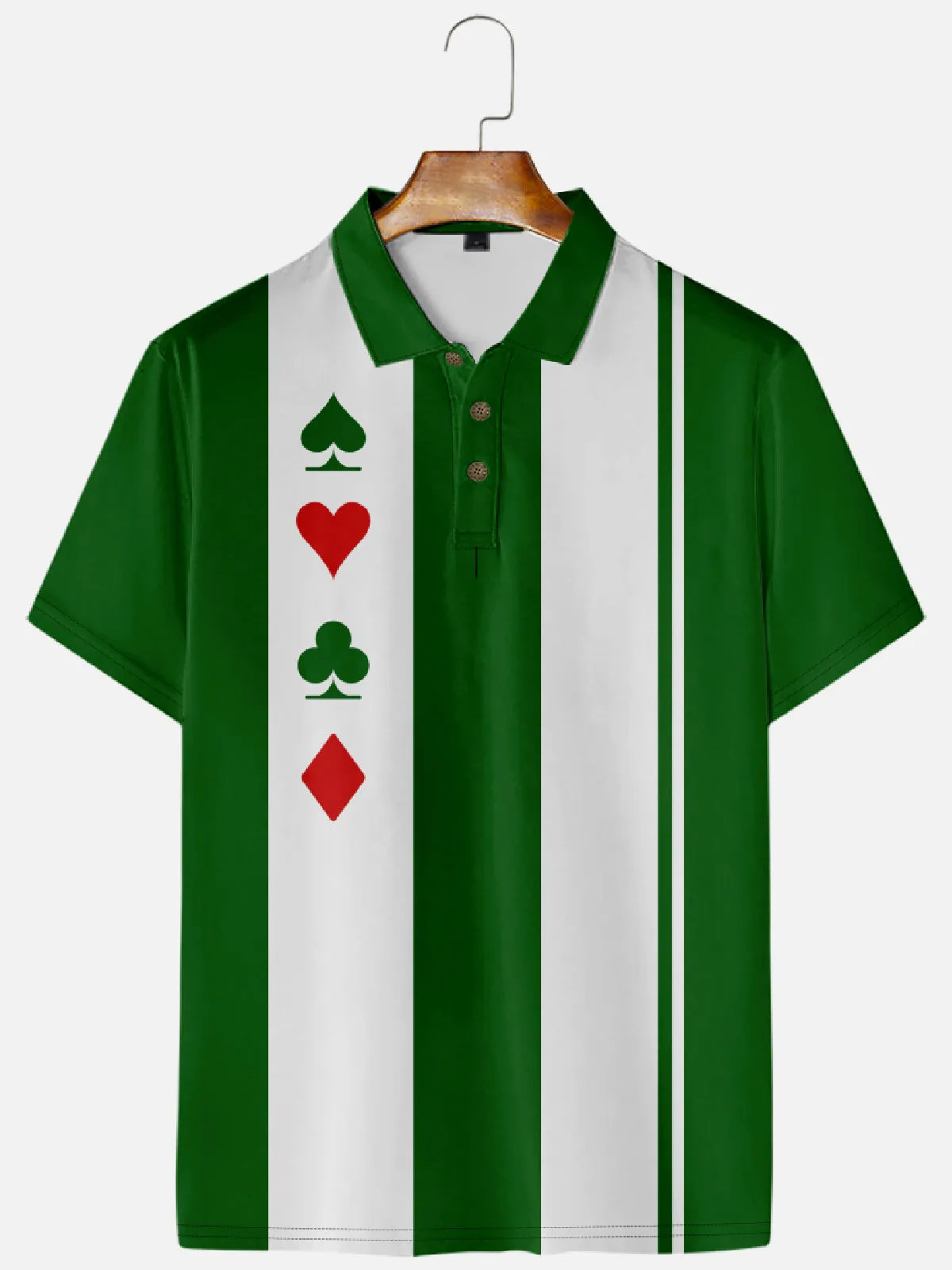 Men's Geometric Casino Print Casual Short Sleeve Hawaiian Bowling Polo Shirt