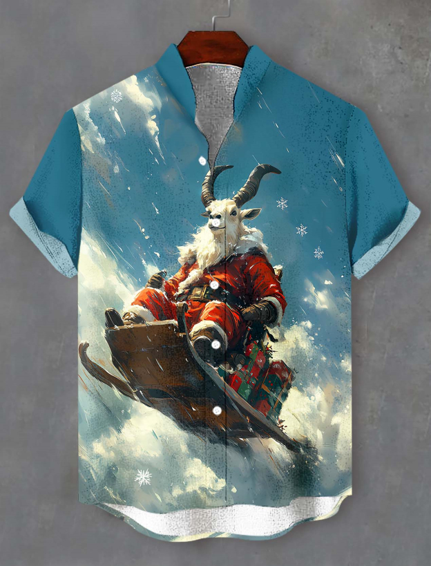 Men's Christmas Animal Graphic Short Sleeve Shirt
