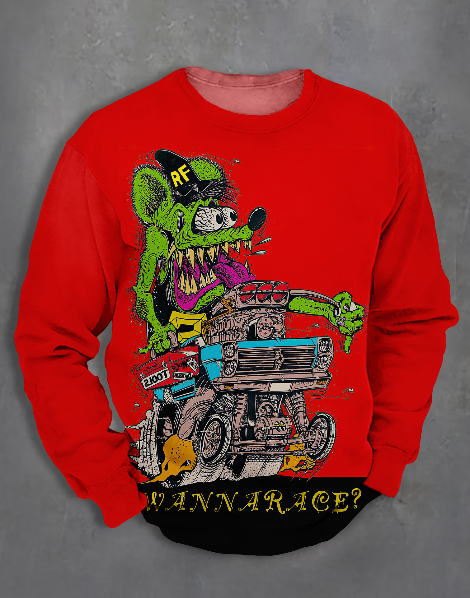 Men's Retro Cartoon Car Graphic Illustration Long Sleeve Sweatshirt