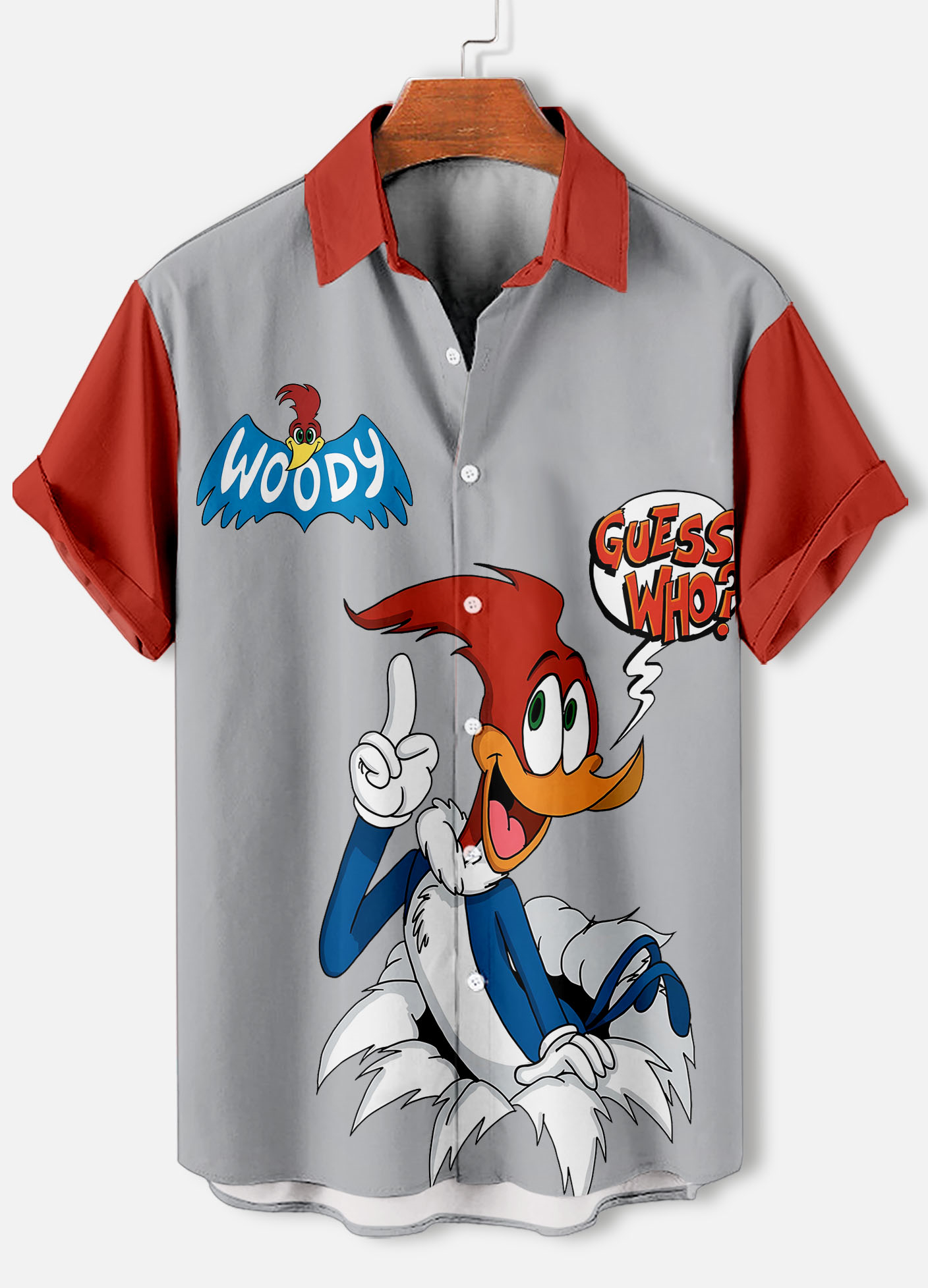 Men's Casual Retro Cartoon Anime Woodpecker Woody Graphic Short Sleeve Shirt