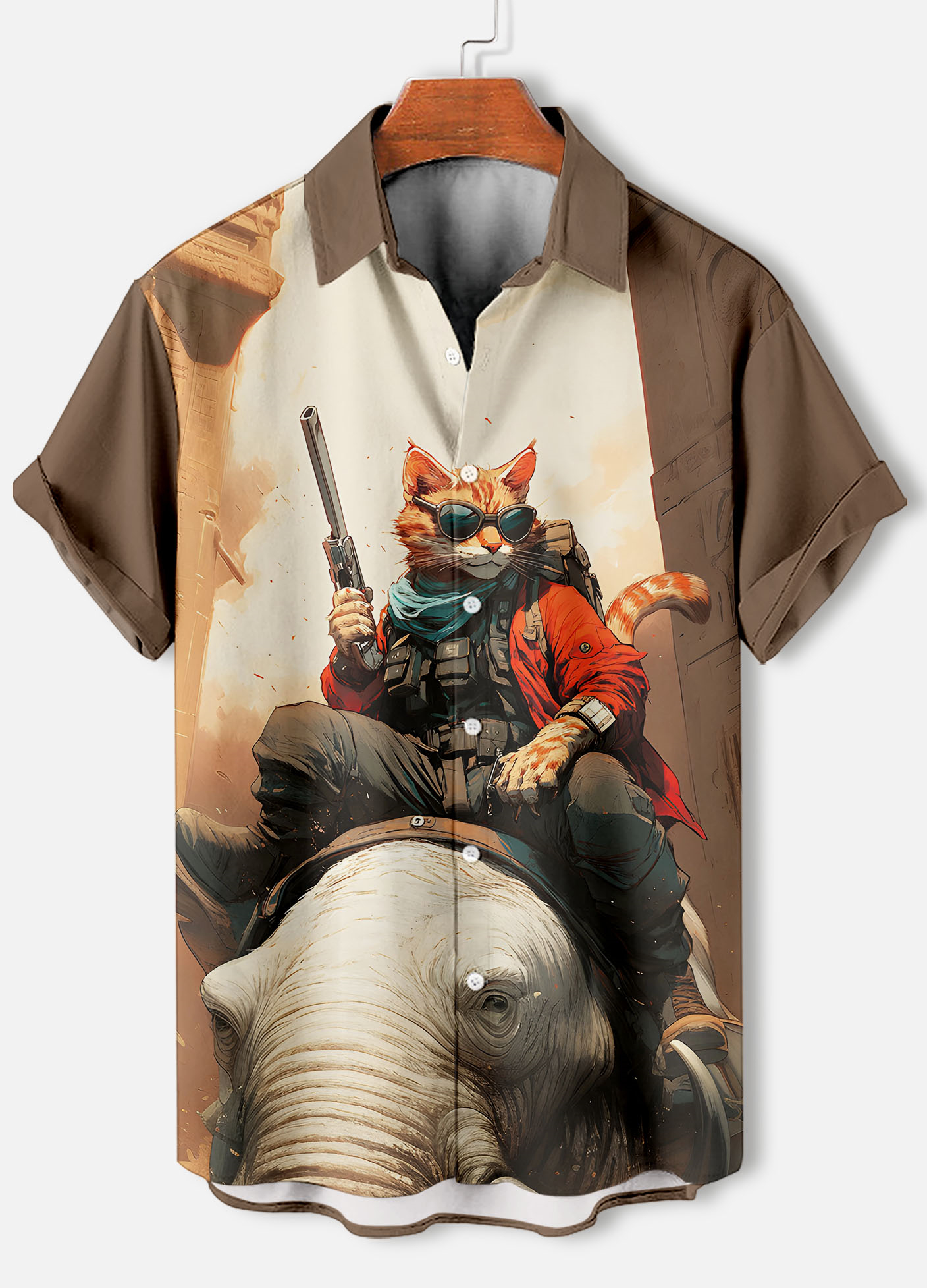 Men's Retro Cartoon Anime Cat Theme Short Sleeve Shirt