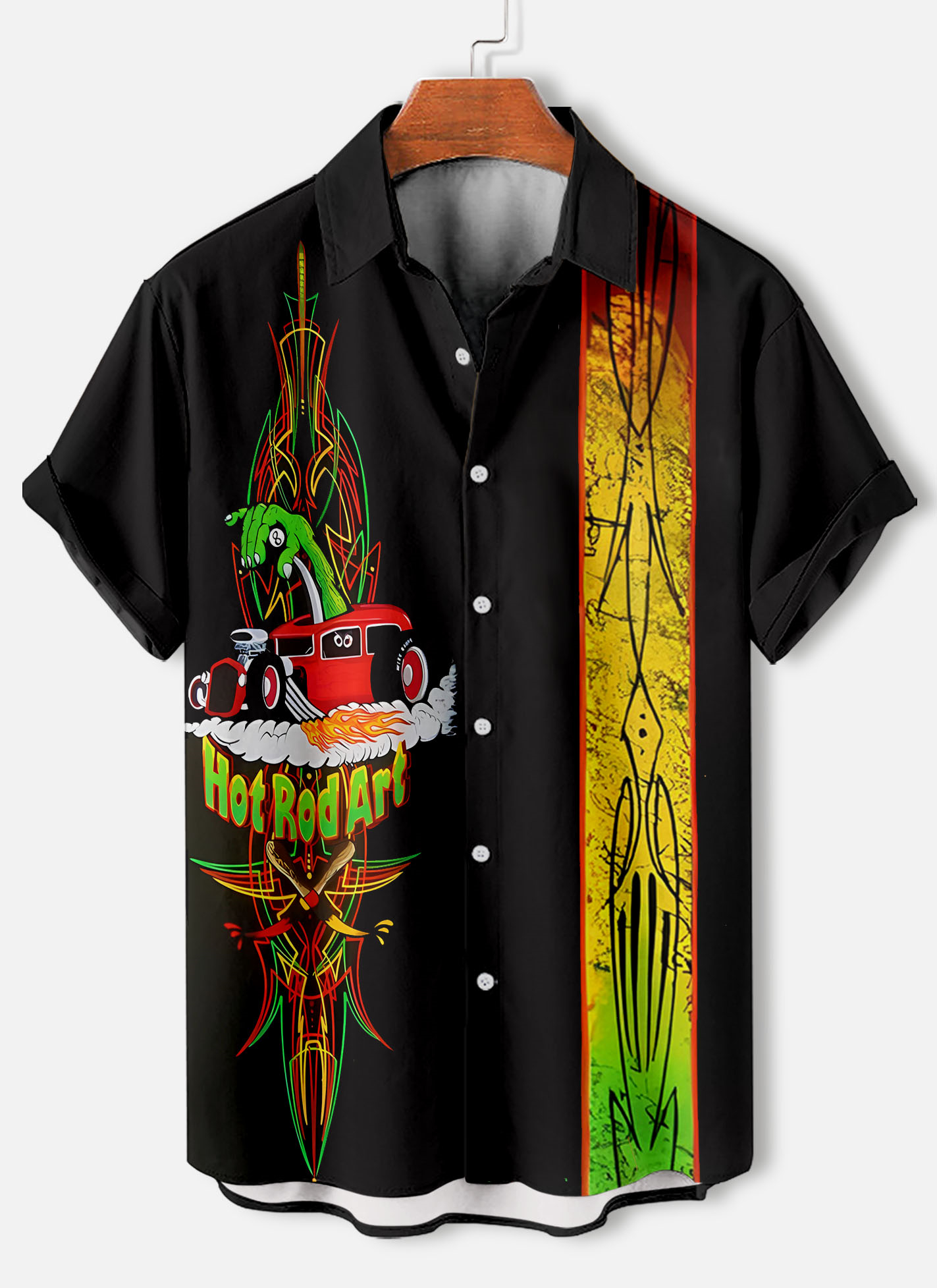 Men's retro cartoon car element short-sleeved shirt