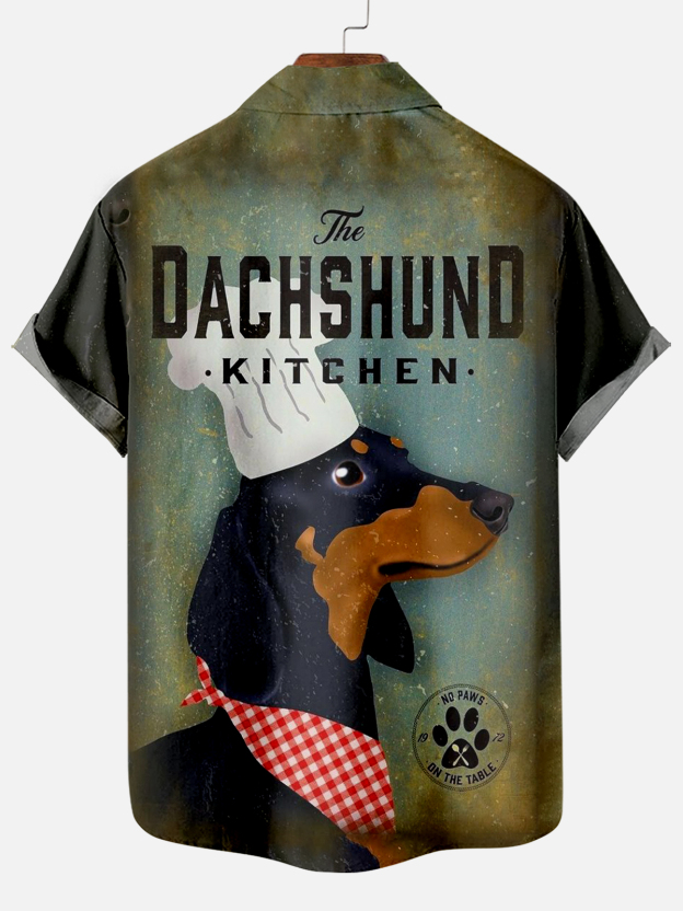 Men's Vintage Dachshund Graphic Print Hawaiian Short Sleeve Shirt