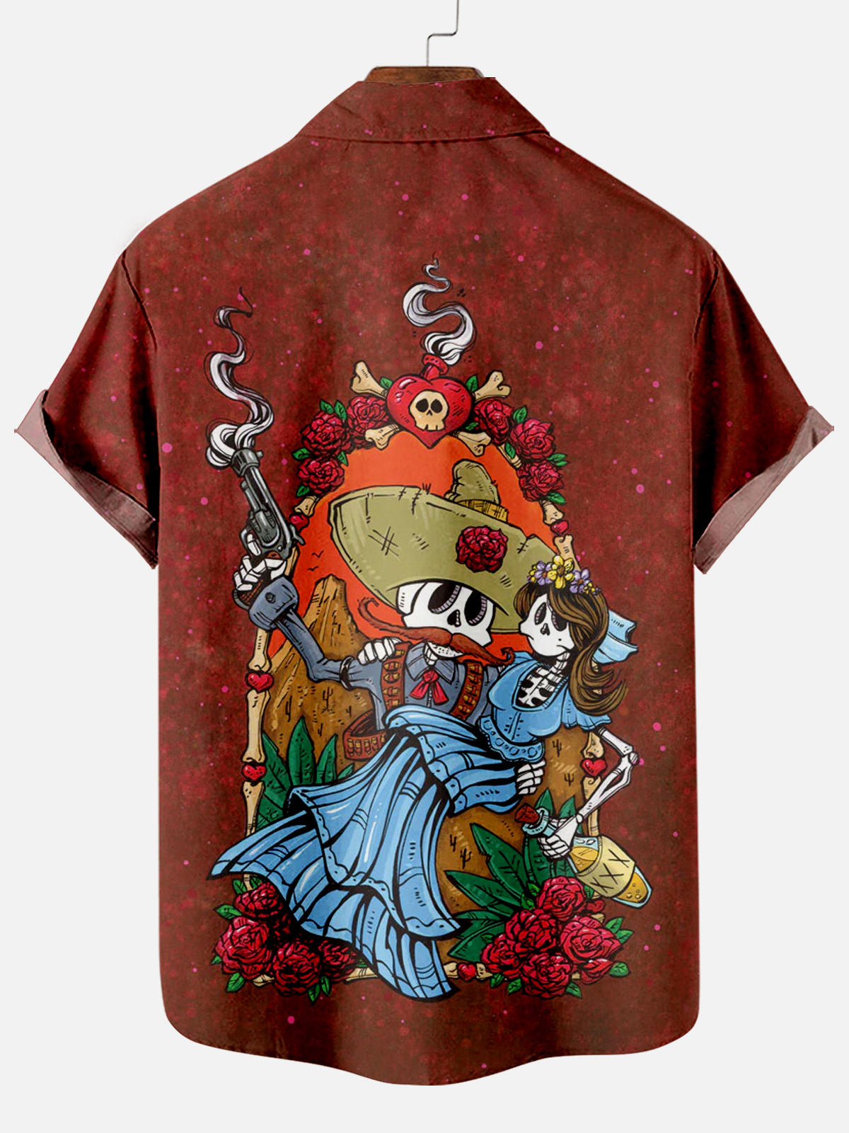 Men's Classic Day of the Dead Skull Graphic Short Sleeve Shirt