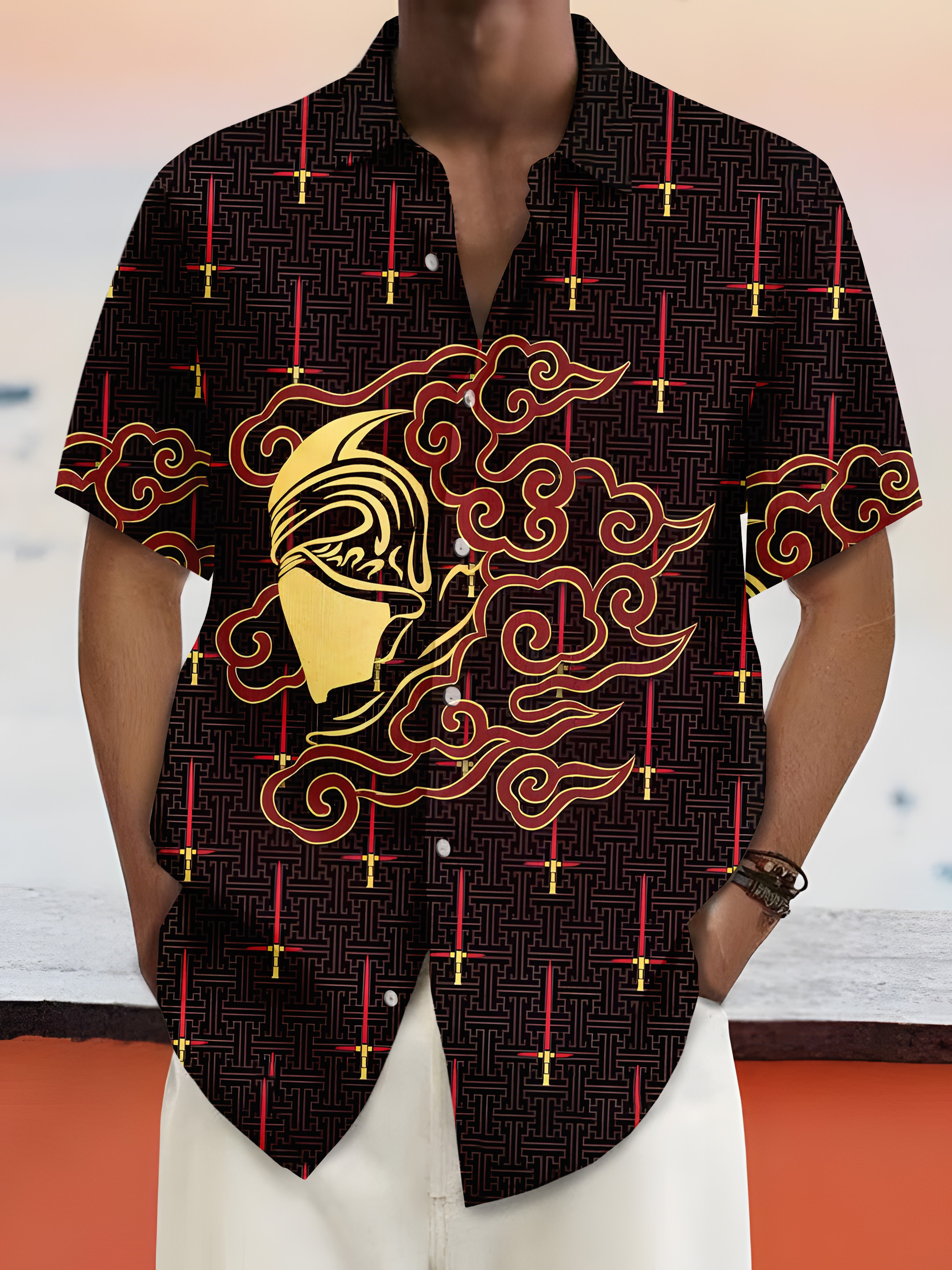 [Copy]Men's Vintage Witch Oil Painting Art Halloween Short Sleeve Shirt