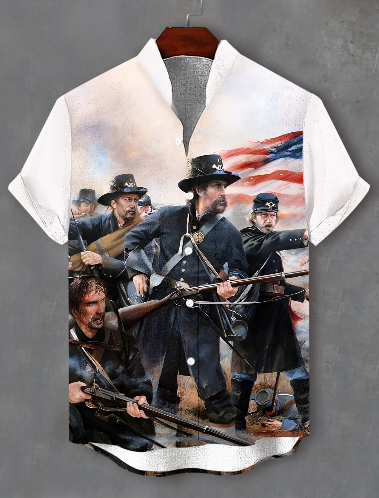 Men's retro illustration short sleeve shirt