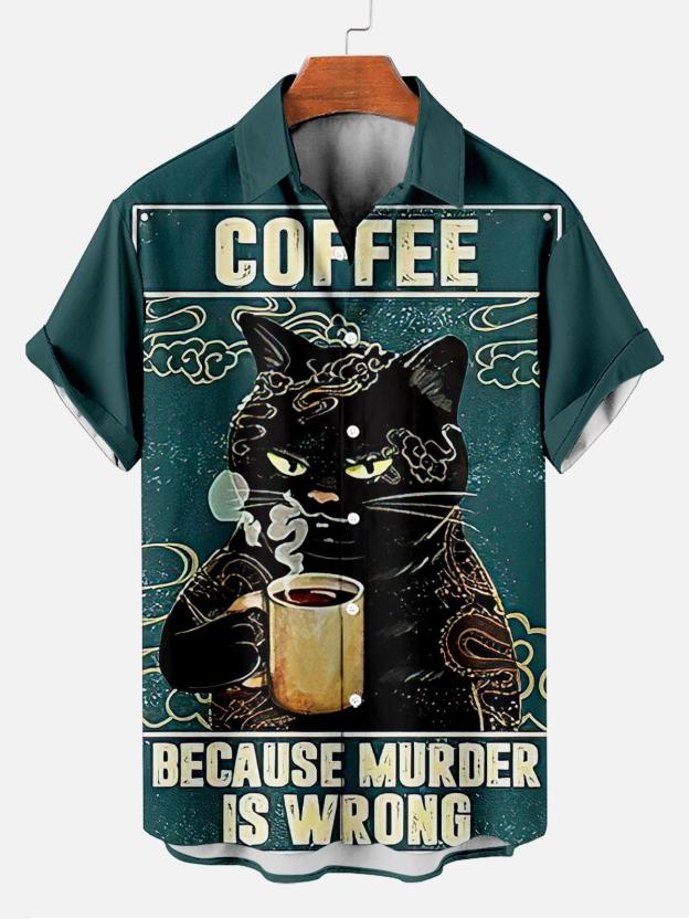 Reggae music skull pattern vacation casual short sleeved shirt