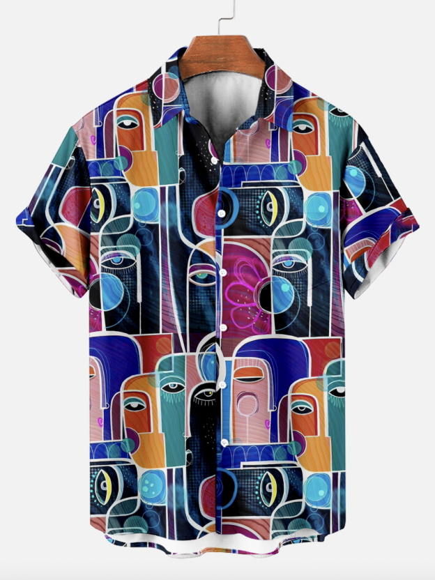 Reggae music skull pattern vacation casual short sleeved shirt