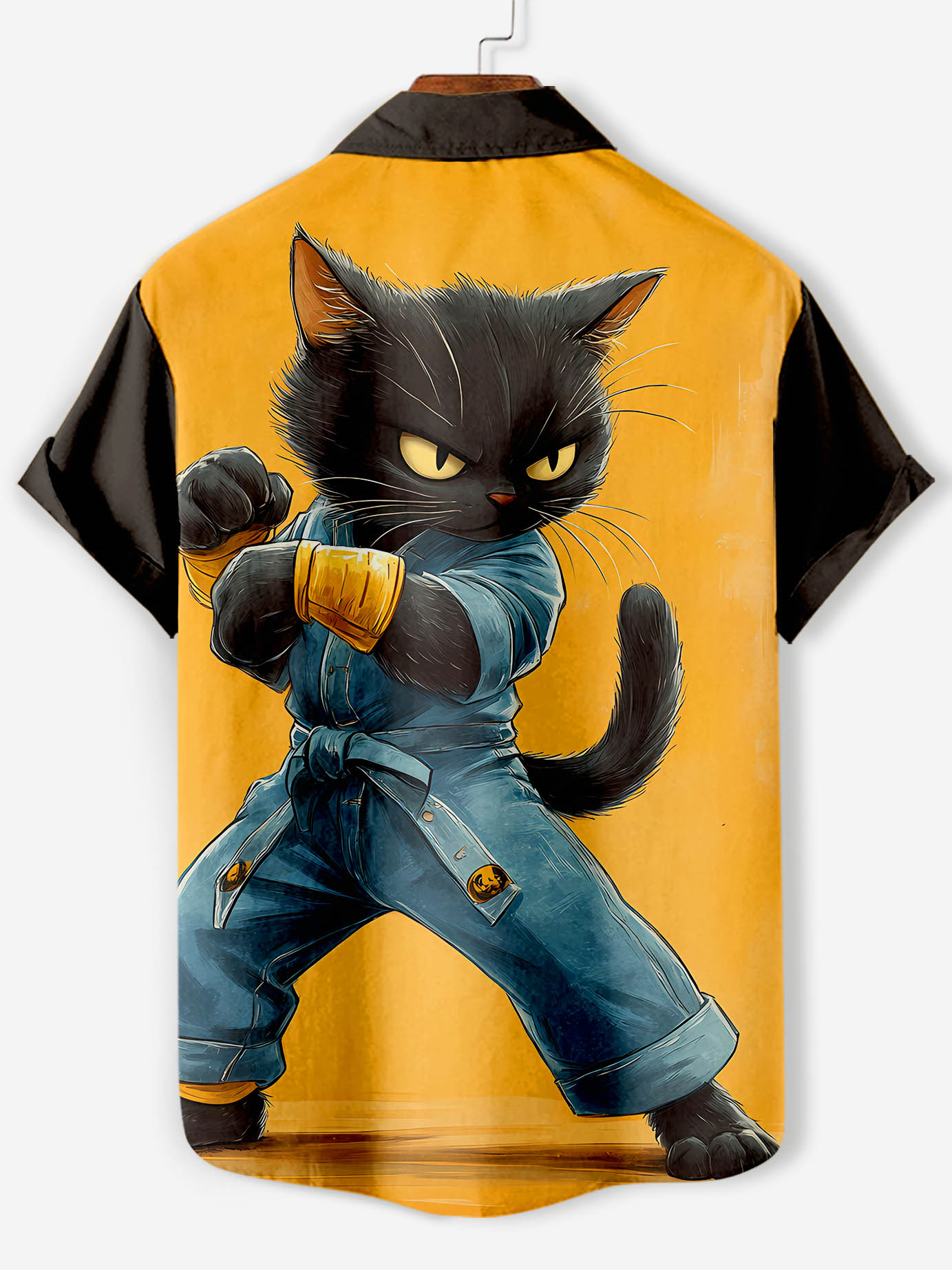 Men's Funny Animal Kung Fu Cat Graphic Short Sleeve Shirt