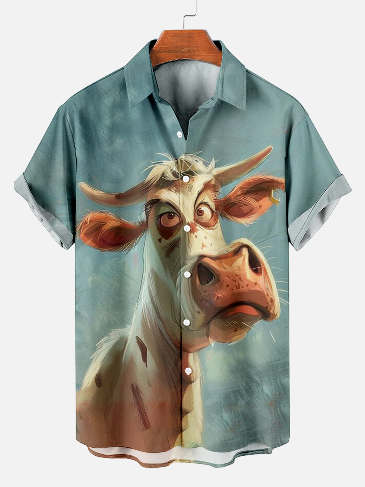 Retro Funny Cow Animal Short Sleeve Shirt