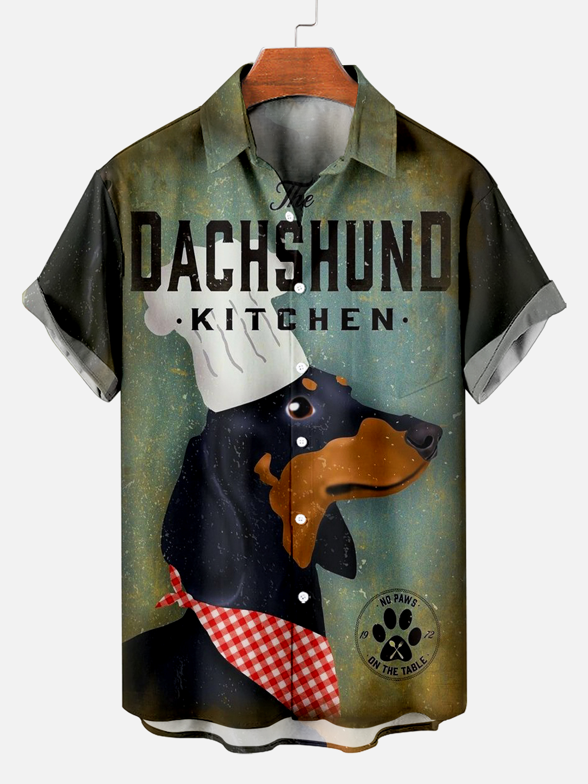 Men's Vintage Dachshund Graphic Print Hawaiian Short Sleeve Shirt