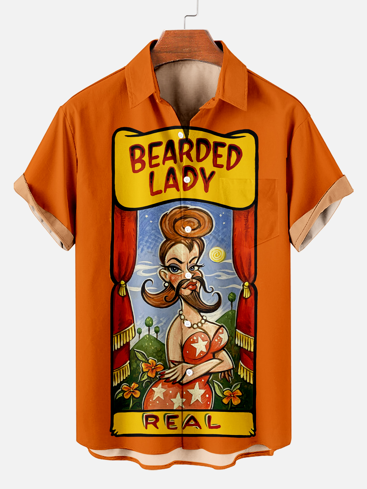 Men's Vintage Circus Pattern Casual Short Sleeve Shirt