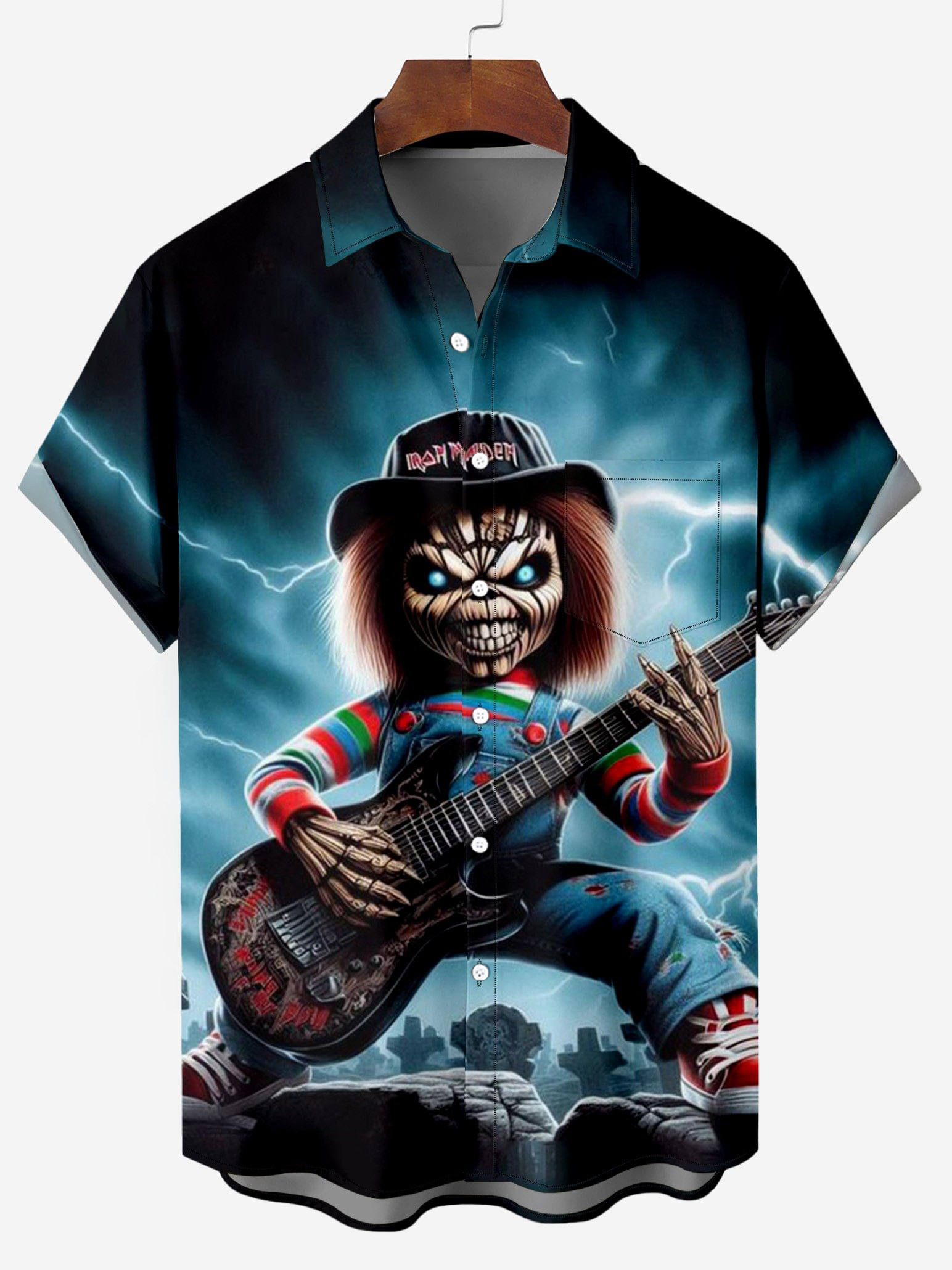 Metal Rock Star Pattern Chest Pocket Shirt